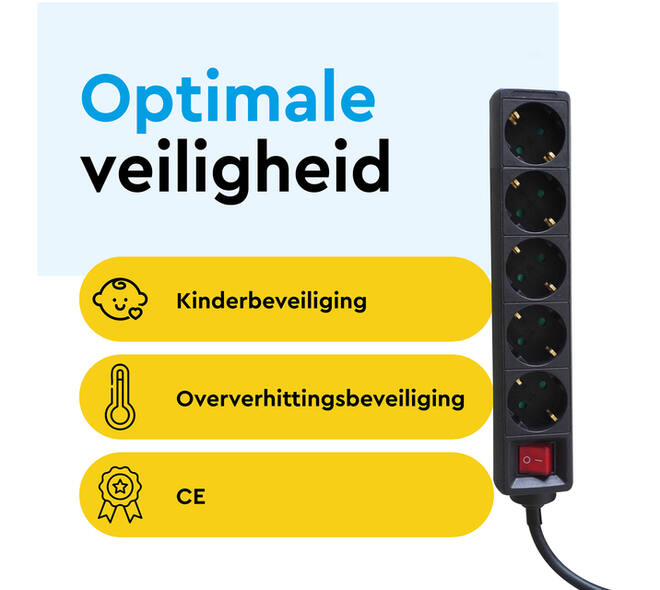 Stekkerdoos BRASQ 5 voudig 5 meter zwart