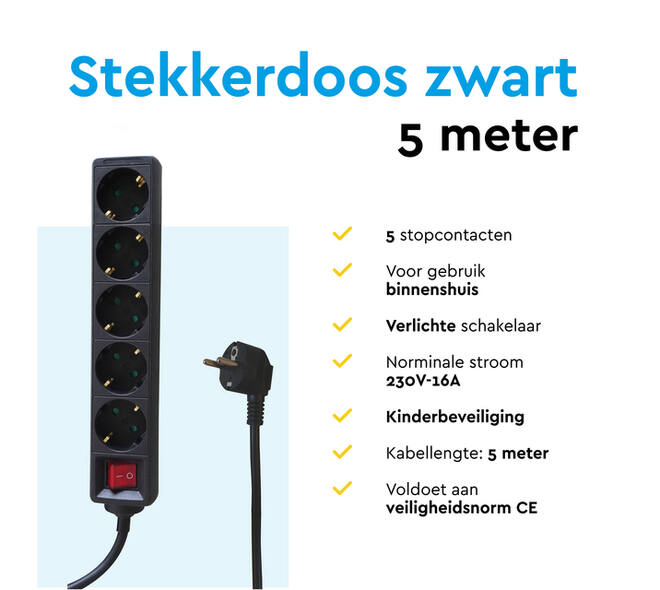 Stekkerdoos BRASQ 5 voudig 5 meter zwart