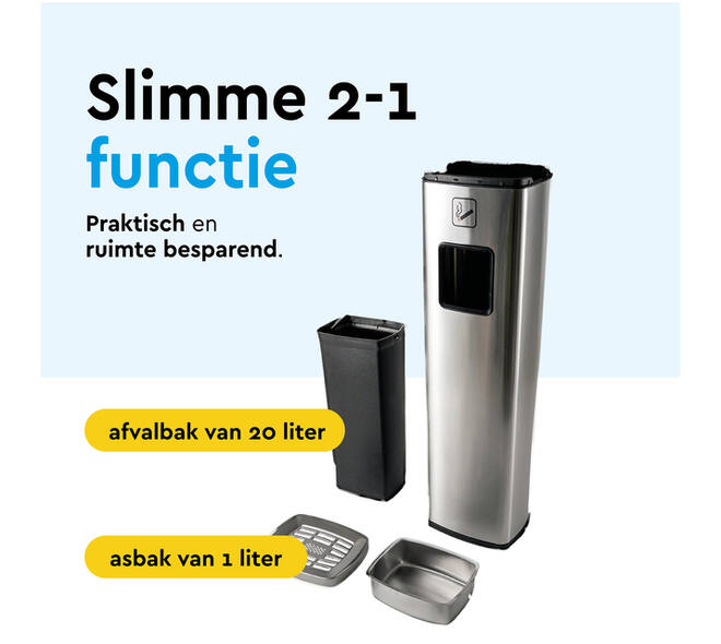 Afvalbak met asbak BRASQ 20 liter AT400 rvs