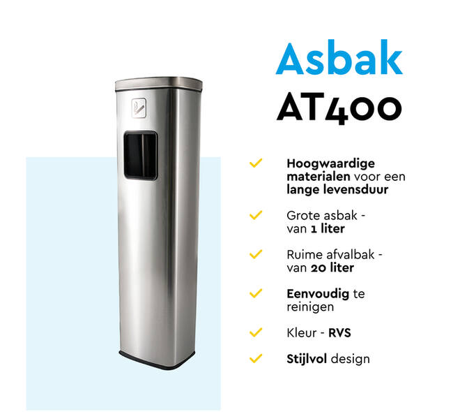 Afvalbak met asbak BRASQ 20 liter AT400 rvs