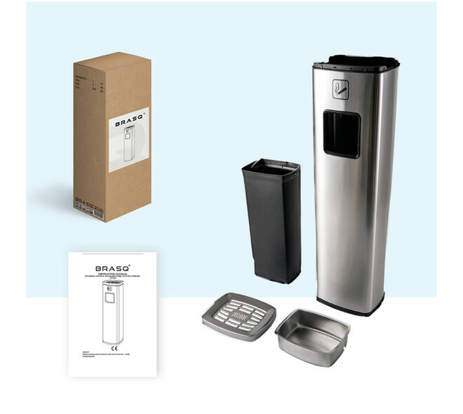 Afvalbak met asbak BRASQ 20 liter AT400 rvs