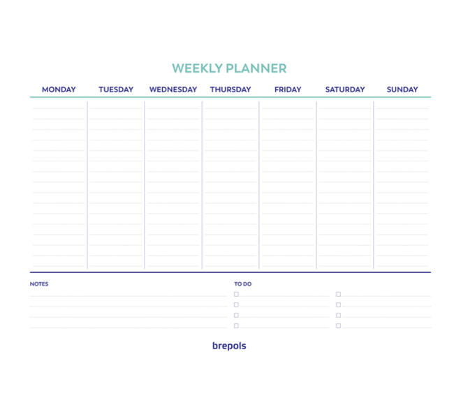 Planner Brepols Weekly A4 7dagen/1pagina horizontaal assorti