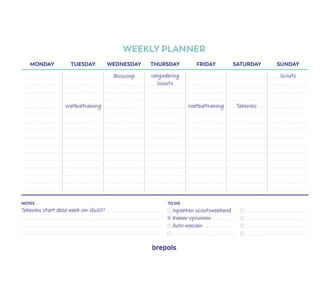 Planner Brepols Weekly A4 7dagen/1pagina horizontaal assorti