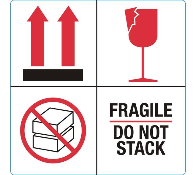 Waarschuwingsetiket IEZZY fragile do not stack 100mmx100mm 1000 stuks