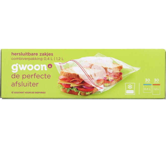 Hersluitbare zak G'woon 30 x 0.4l en 30 x 1.2l