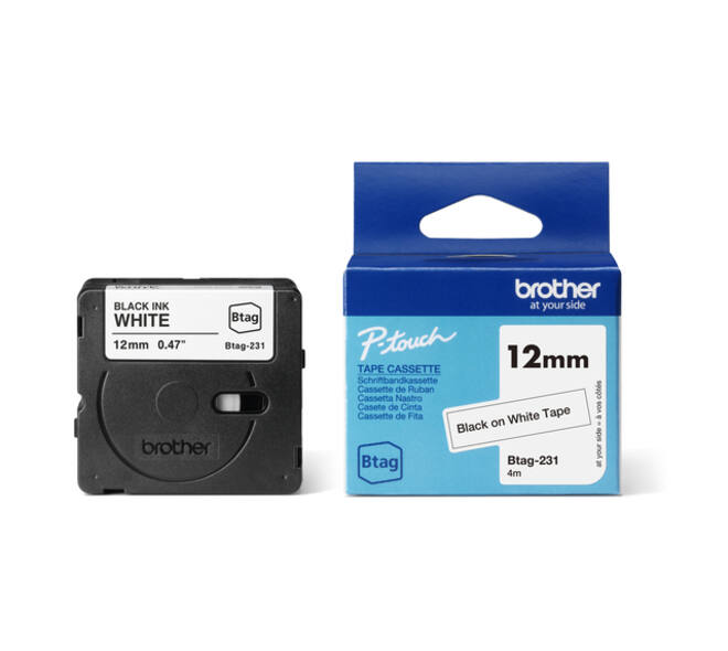 Labeltape Brother P-touch Btag-231 standaard 12mm zwart op wit