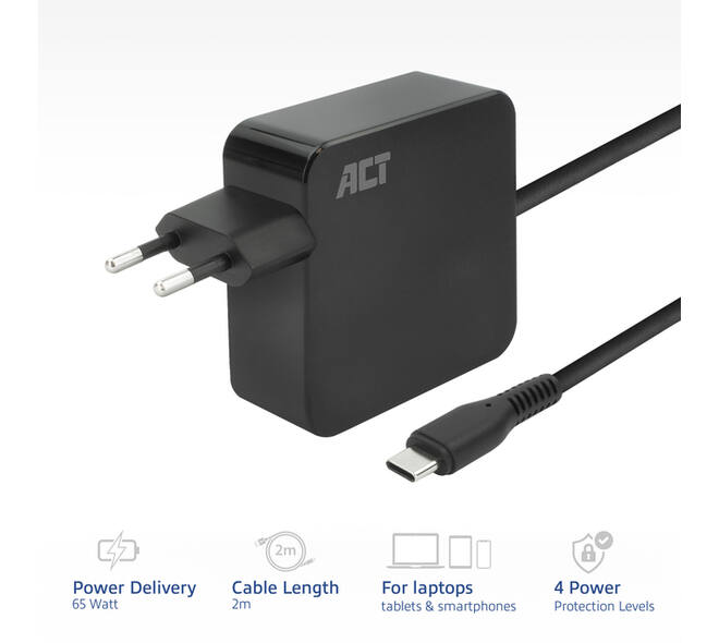 Laptop Oplader ACT USB-C Power Delivery 65W 2mtr