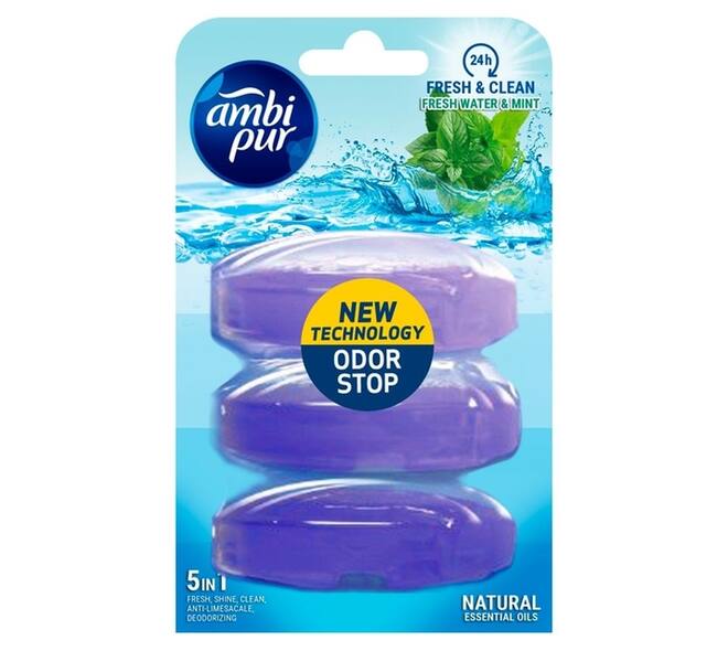 Toiletblok navulling Ambi Pur Fresh Water & Mint 3x55ml
