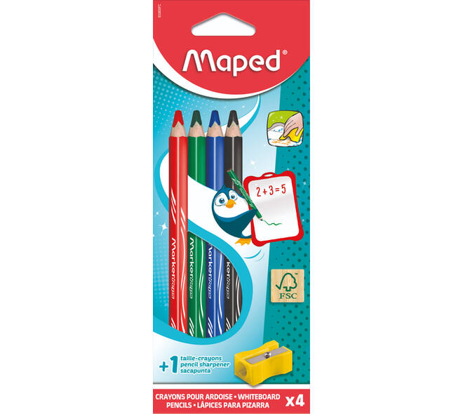 Whiteboardpotlood Maped Marker'Peps inclusief slijper set à 4 kleuren