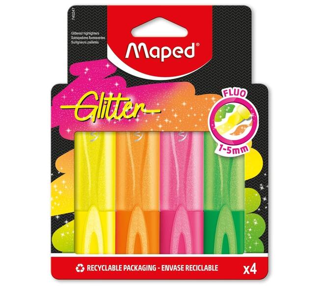 Markeerstift Maped Glitter set à 4 fluoriserende kleuren