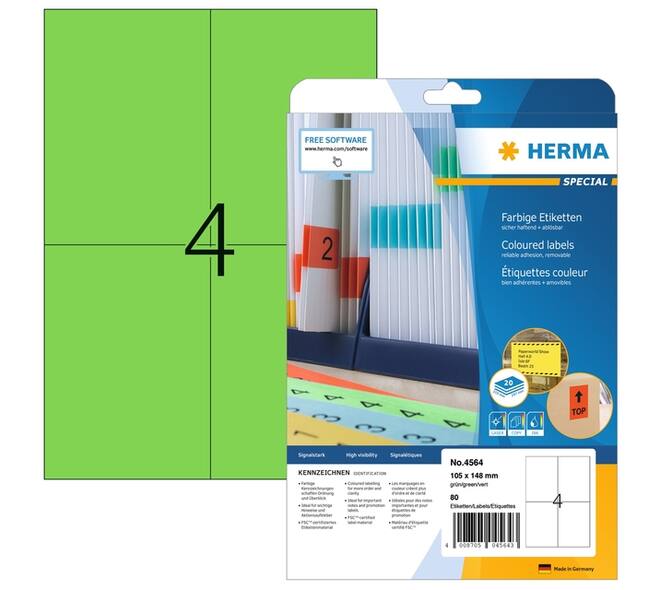 Etiket HERMA 4564 105x148mm groen 80 stuks