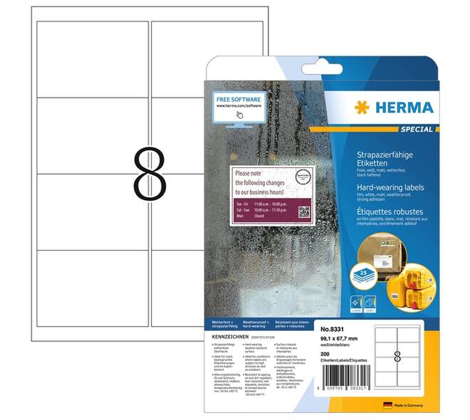 Etiket HERMA 8331 99.1x67.7mm weerbestendig wit 200 stuks