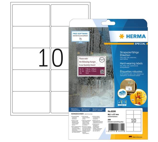 Etiket HERMA 8330 99.1x57mm weerbestendig wit 250 stuks