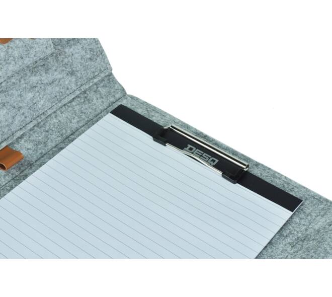 Schrijfmap DESQ A4 vilt met papierclip en elastiek sluiting grijs