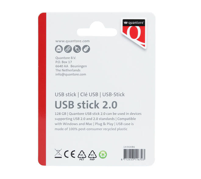 USB stick 2.0 Quantore USB-A 128GB zwart