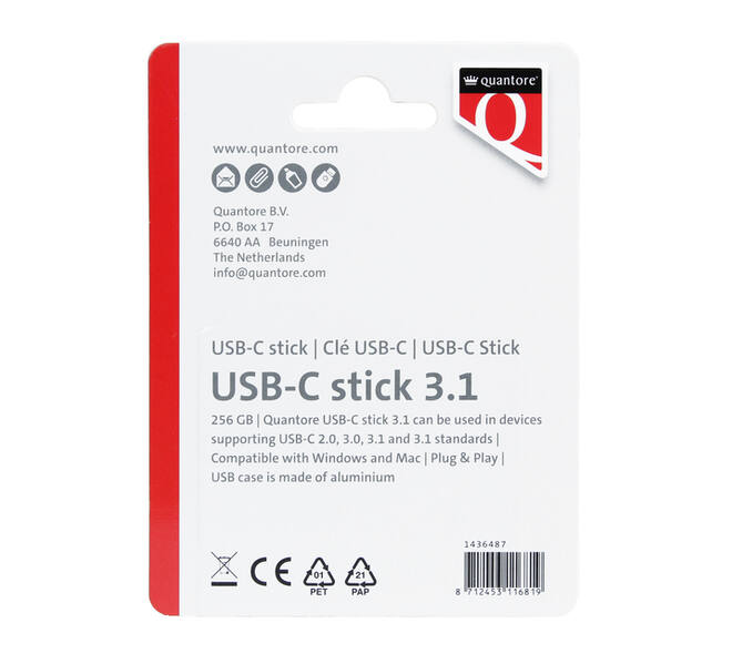 USB stick 3.1 Quantore USB-C 256GB zilver