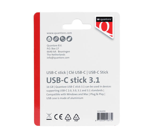 USB stick 3.1 Quantore USB-C 16GB zilver