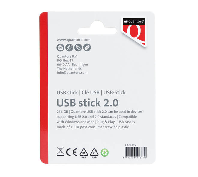 USB stick 2.0 Quantore USB-A 256GB zwart