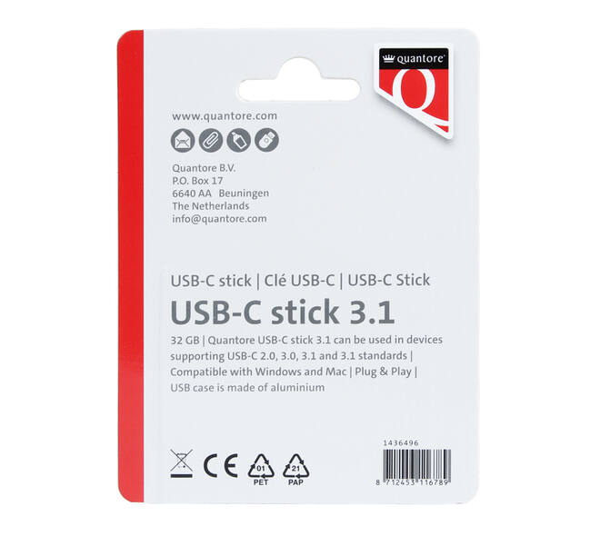 USB stick 3.1 Quantore USB-C 32GB zilver