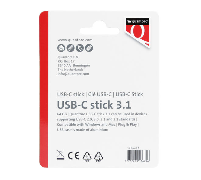 USB stick 3.1 Quantore USB-C 64GB zilver