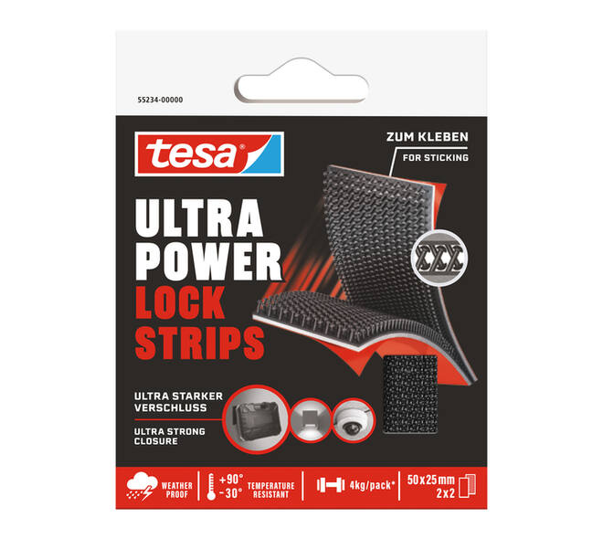 Klittenband tesa Ultra Power Lock Strips 50x25mm 2 strips zwart