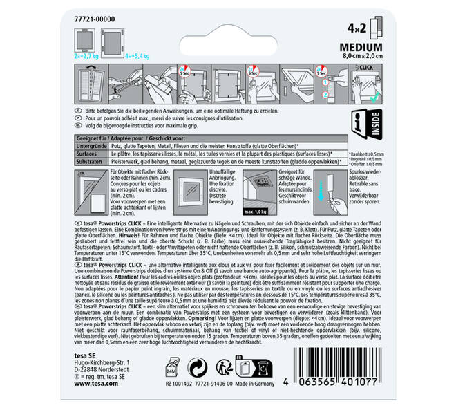 Kleefstip tesa Powerstrips Click Medium 4 paar wit