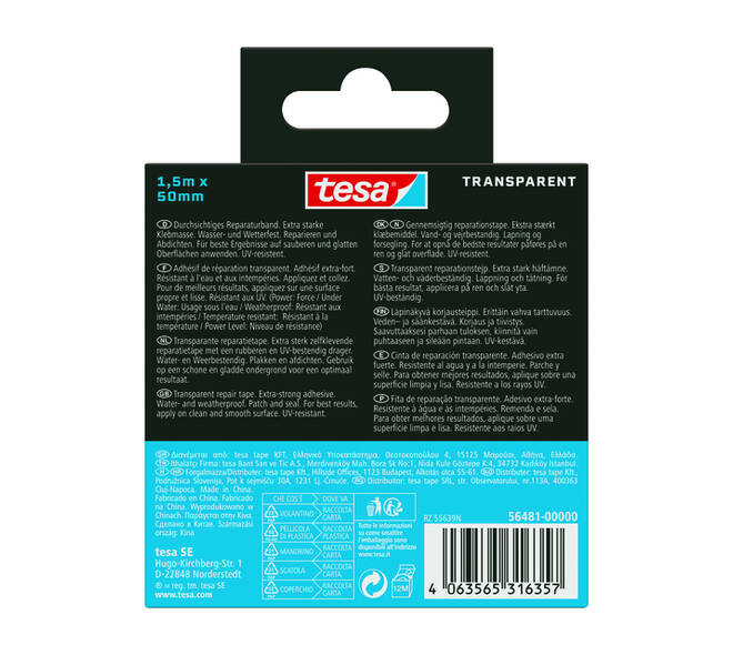 Reparatietape tesa Ultra Power Onderwater transparant 50mmx1,5m