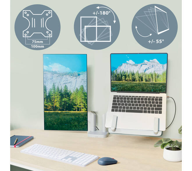 Monitor- en laptoparm Leitz Ergo ruimtebesparend dubbel grijs
