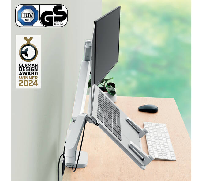 Monitor- en laptoparm Leitz Ergo ruimtebesparend dubbel grijs