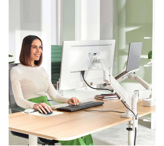 Monitor- en laptoparm Leitz Ergo ruimtebesparend dubbel grijs