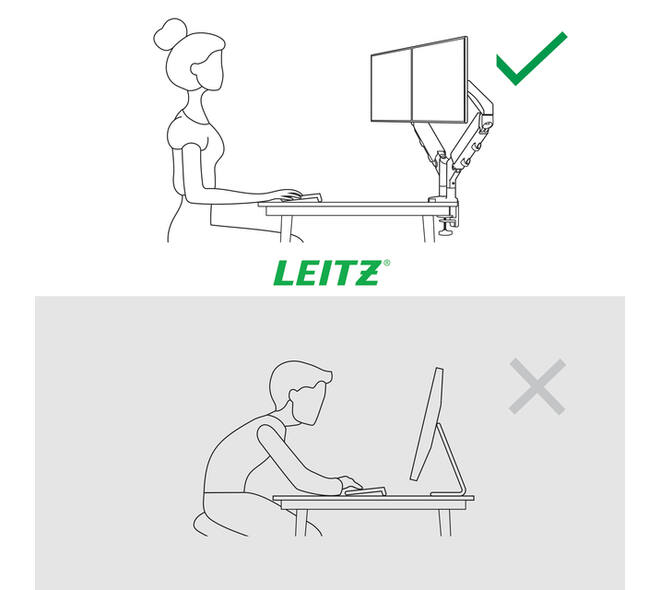 Monitorarm Leitz Ergo ruimtebesparend dubbel grijs