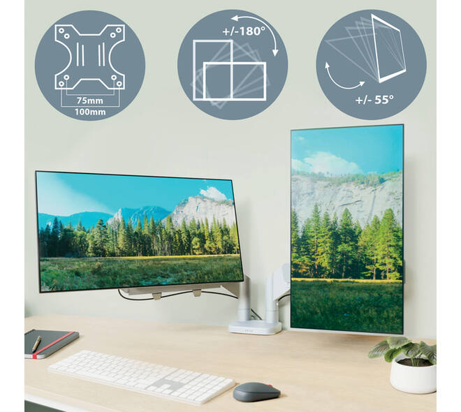 Monitorarm Leitz Ergo ruimtebesparend dubbel grijs