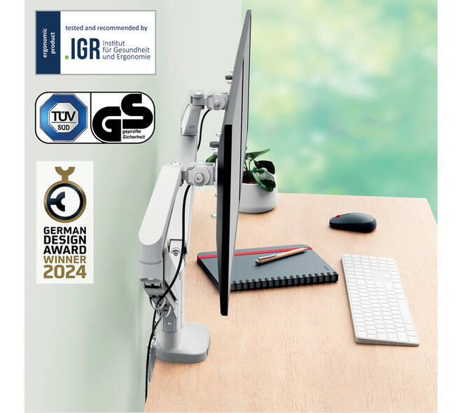Monitorarm Leitz Ergo ruimtebesparend dubbel grijs