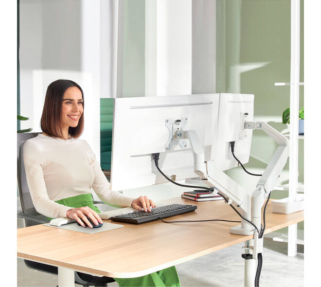 Monitorarm Leitz Ergo ruimtebesparend dubbel grijs