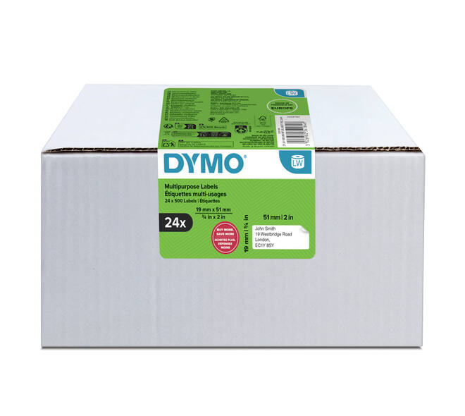 Etiket Dymo LabelWriter multifunctioneel 19x51mm 24 rollen á 500 stuks wit