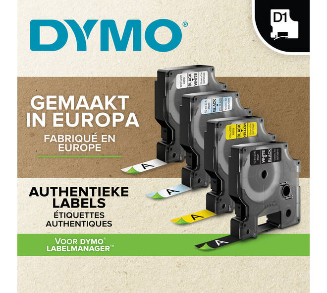 Labeltape Dymo LabelManager D1 polyester 12mmx7m wit op zwart  20 stuks