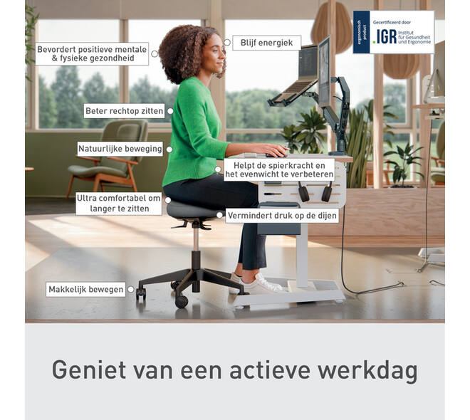Actieve zitkruk Leitz Ergo met wieltjes en wiebelkussen