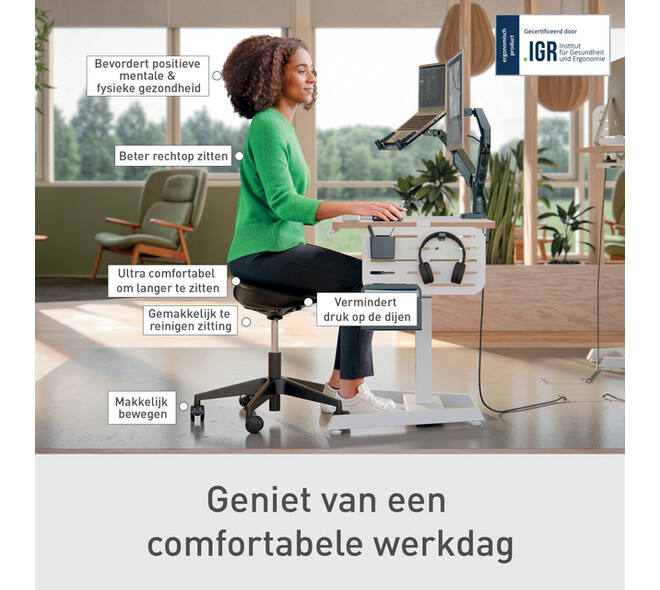 Actieve zitkruk Leitz Ergo met wieltjes en comfortzitting