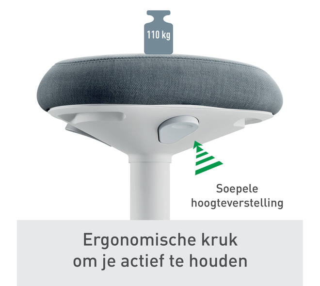 Actieve zit-sta kruk Leitz Ergo met gasveer 57-82 cm grijs