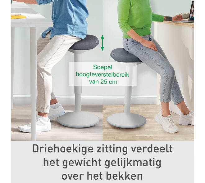 Actieve zit-sta kruk Leitz Ergo met gasveer 57-82 cm grijs