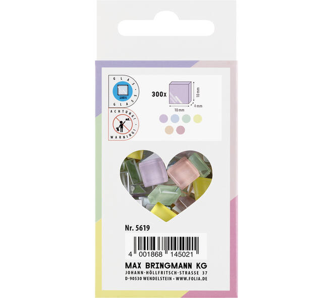 Mozaieksteentjes Folia 10x10mm glas pastel assorti
