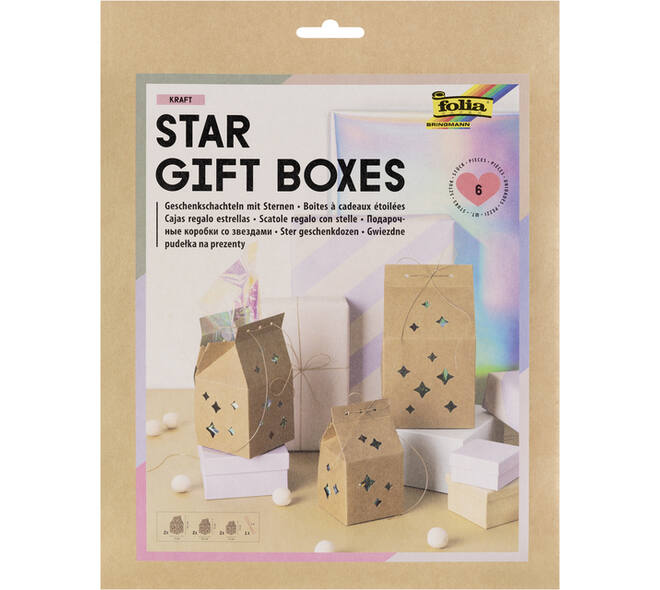 Giftbox Folia Star kraft set à 6 stuks