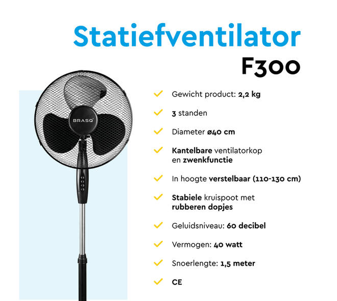 Statiefventilator BRASQ F300 Ø 40cm zwart
