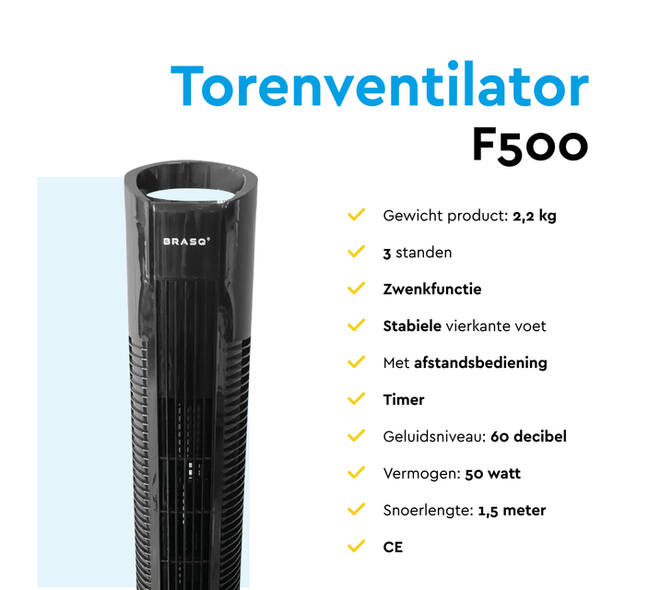 Torenventilator BRASQ F500 H79cm zwart