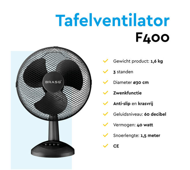 Tafelventilator BRASQ F400 Ø 30cm zwart