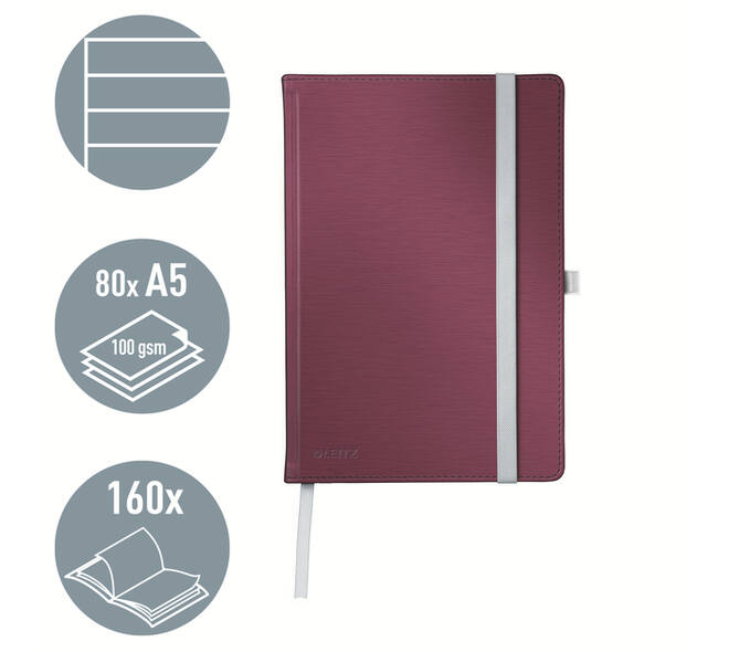 Notitieboek Leitz Style A5 lijn 160 pagina's 100gr rood