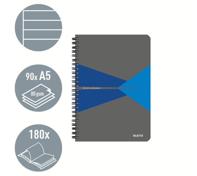 Notitieboek Leitz Office A5 lijn 180 pagina's 80gr grijs blauw