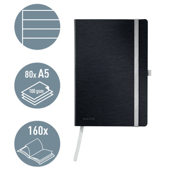 Notitieboek Leitz Style A5 lijn 160 pagina's 100gr zwart
