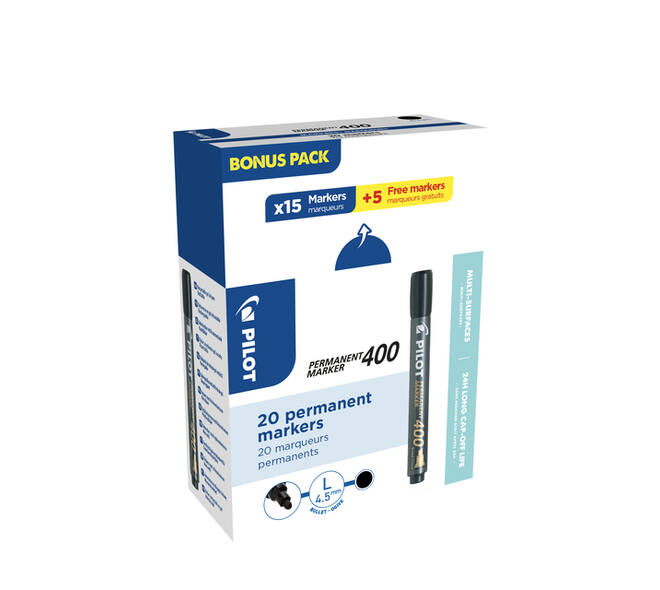 Permanent marker PILOT 400 schuin breed zwart 15+5 gratis