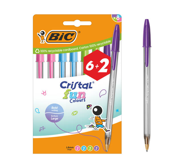 Balpen Bic Cristal Fun large assorti 6+2 gratis